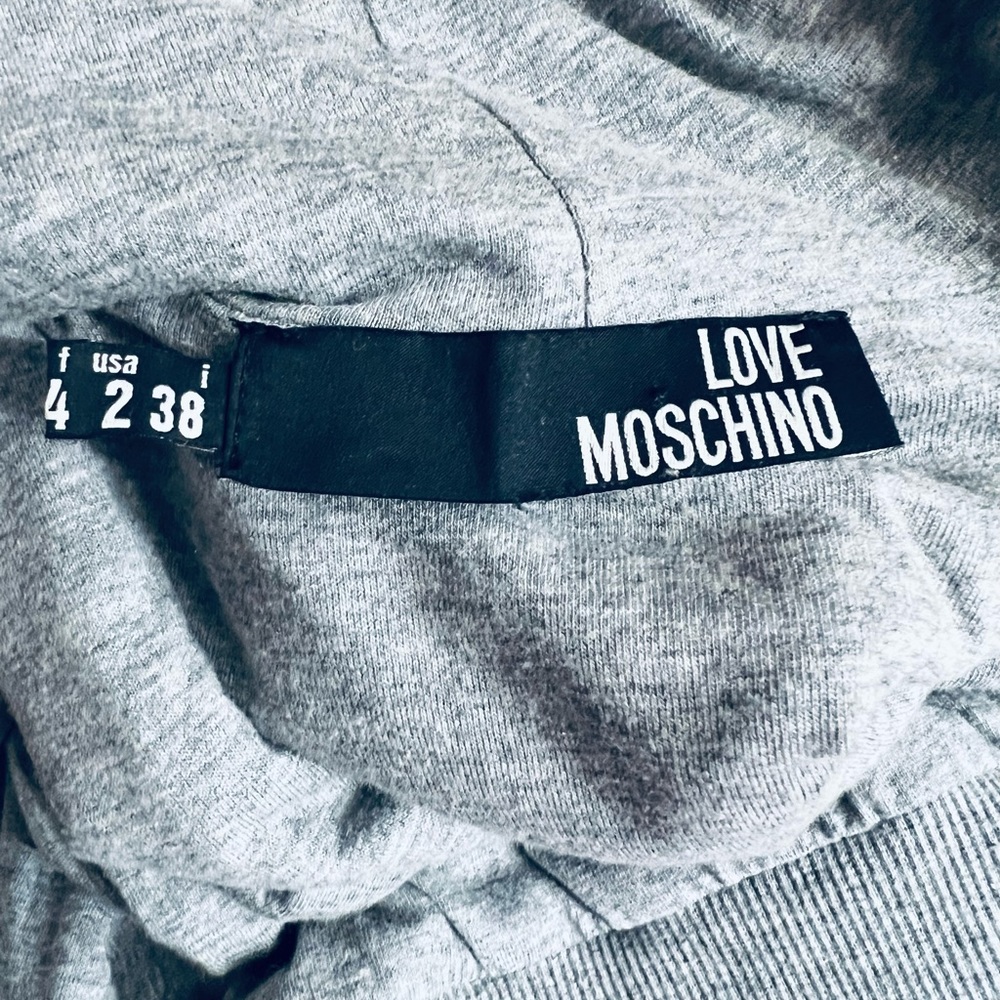 LOVE MOSCHINO METALLIC Sequins Silver Hoodie Size 2 US 96% Cotton 4% Elastane - Picture 16 of 16